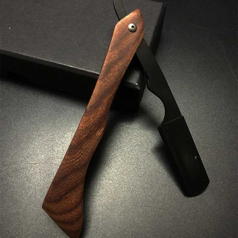 Men Professional Barber Razor Manual Shaver Wood Straight Edge Stainless Steel Shaver Folding Shaving Shave Beard CutterM240814
