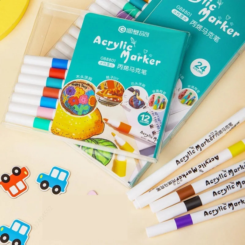 12-80 Colores Set Acrylic Paint Art Marker Pen Rock Painting for Kids Graffiti Stone Ceramic Glass Wood DIY Crafts Art Supplies 240813