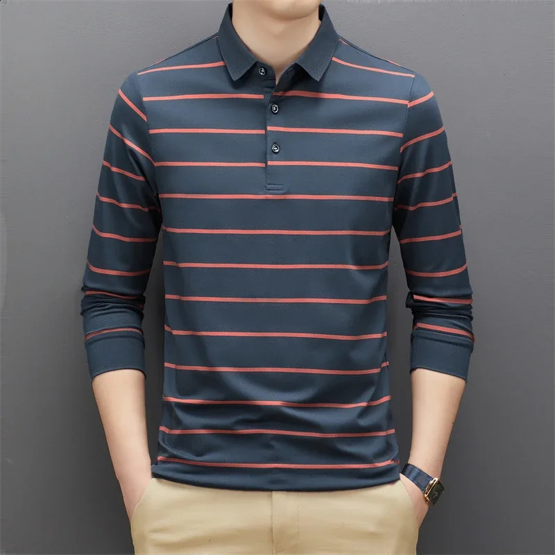 Mens Casual Long Sleeve Polo Shirt Fashion Solid Color Top o240814