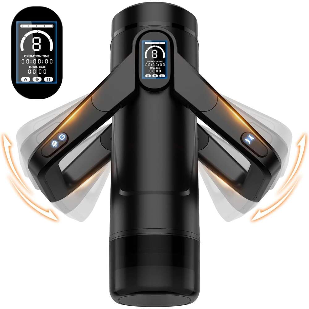 Men's automatic male sexual toy - male sexual toy, 9 thrust and 9 vibration and wing shaped handle design, with LCD display pump, pocket genital 