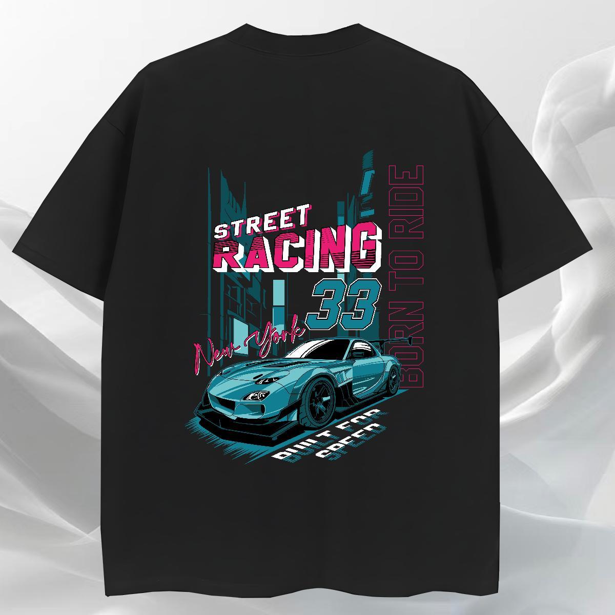 Loose Fit Men Tees Hip Hop 230g 100% Cotton Black Oversized Crew Neck car T Shirt For Man Customized Tops Tees