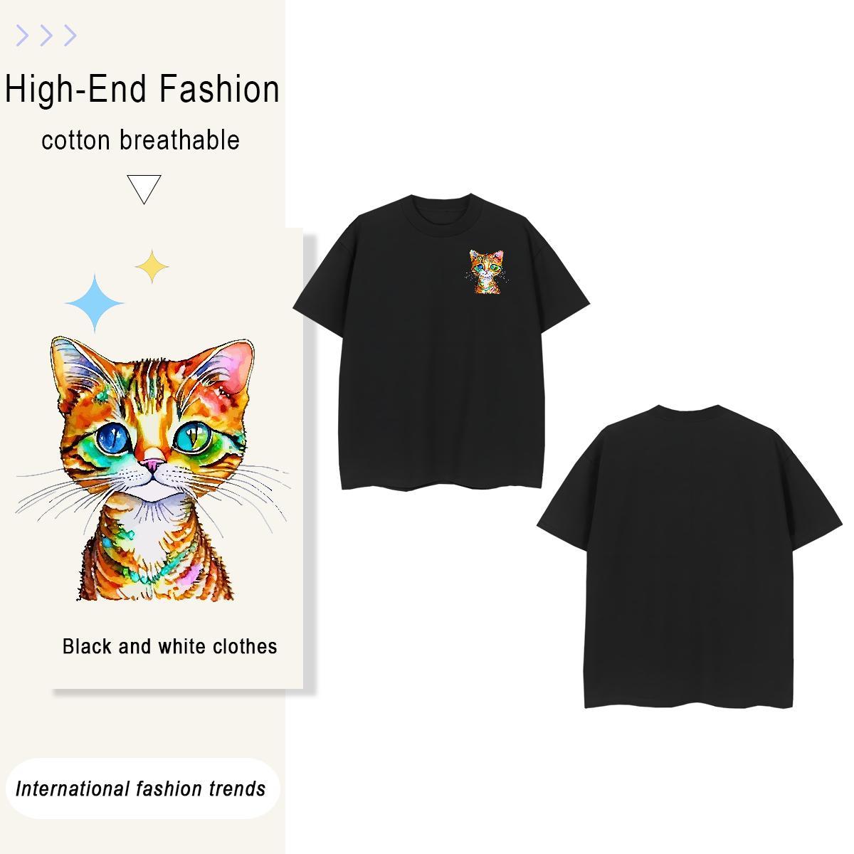 T shirt 230g 100% Cotton cat Home Outdoor Breathable Soft Custom Anime Men Clothes T-Shirt Free Shipping Loose Fit Polos