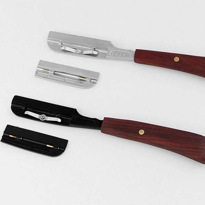 Classic Beard Shaving Straight Manual Razor Replaceable Metal Blade Wood Handle Hair Cutting Razor Holder For BeautyM240814