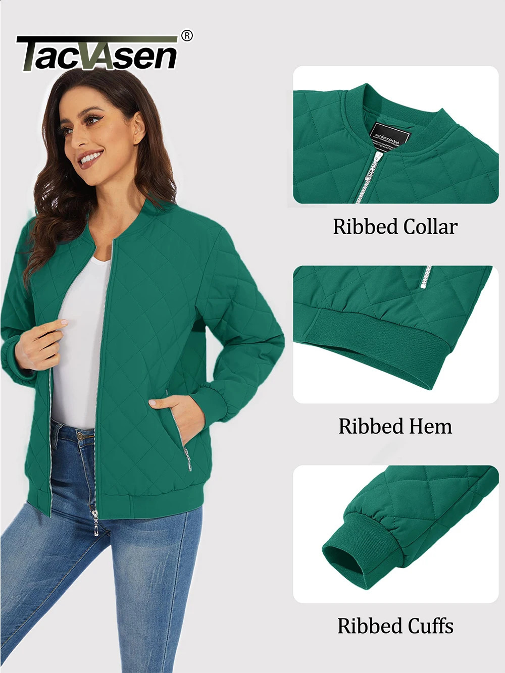 TACVASEN Padded Warm Jackets Womens Classic Retro Pilot bomber Jackets Diamond Quilted Coats Full Zip Up Pockets Casual Outwear 240813
