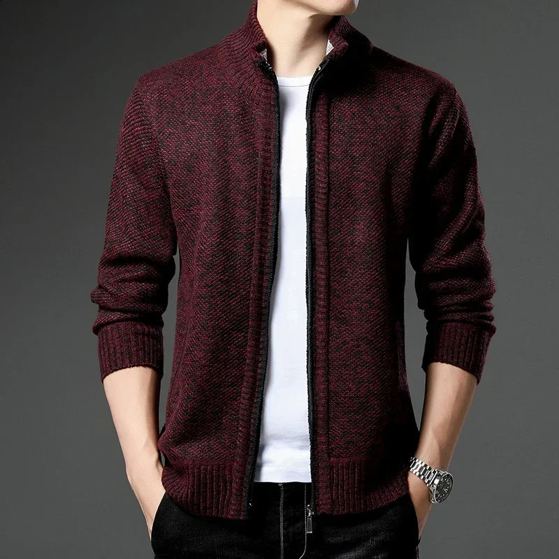 Mens Fleece Cardigan Knitting Sweater Full Zip Jackets Fall Winter Outwear Trendy Casual Plus Size 4XL Sweaters Coat Male 240816