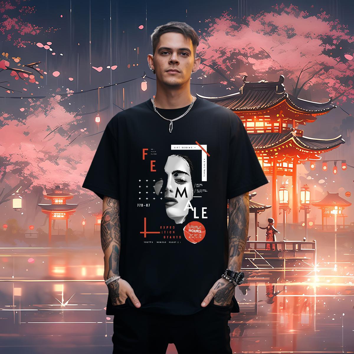 T-Shirts 100% Cotton 230g portrait Daily Outfit Breathable Crew Neck Oversized 3XL 4XL Men Tees 2024 New Cool Polos