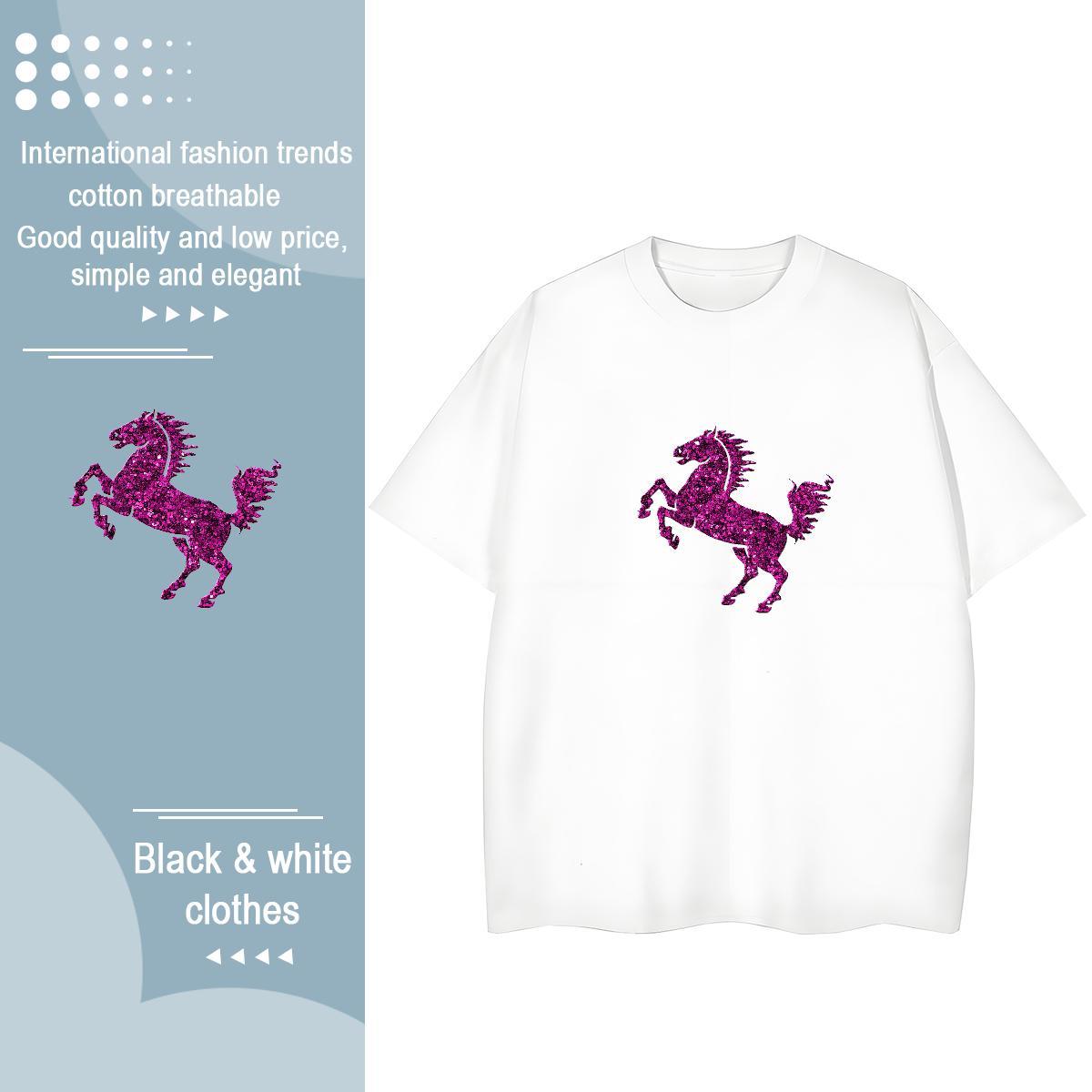 Free Shipping T Shirt For Man horse O Neck Short Sleeves Casual Beach DIY Logo Oversized 100% Cotton 230g Couples T Shirts Classic Casual Tops