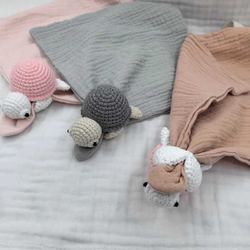 Bibs Burp Cloths Baby Sleeping Toy Soother Towel Bib Animal Sea Turtle Doll Infants Soft Comfort Bib Wooden Teether Ring Baby Security BlanketL4812