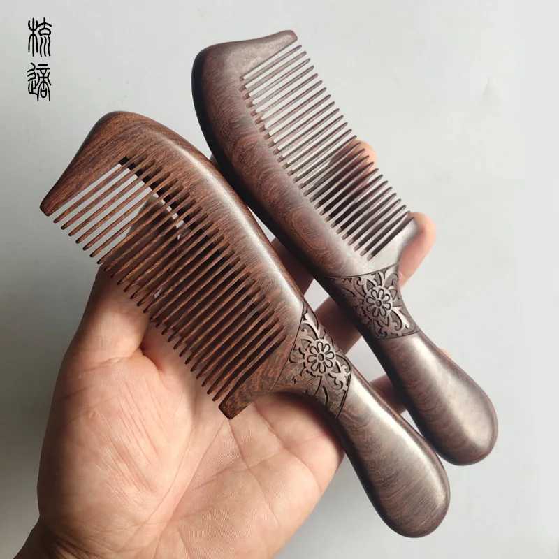 Natural sandalwood comb solid wood carving comb anti-static beard comb handle hair styling wide teeth narrow teeth gift W240813