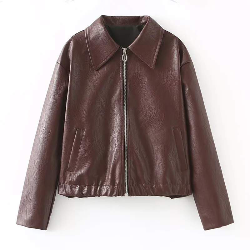 Womens Winter Jacket Women Vintage Faux Leather Coat Fashion Lapel Collar Long Sleeve Pu Overcoat Female Casual Tops Clothing 240813