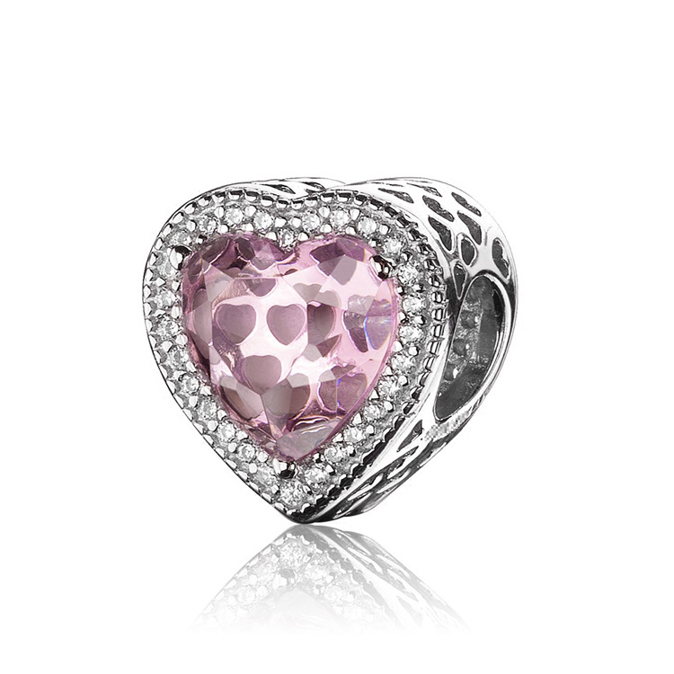925 Sterling Silver Cubic Zirconia Sparking Levelled Heart Charms S925 Snake Bracelet DIY Beads For Jewelry Making Free Shipping