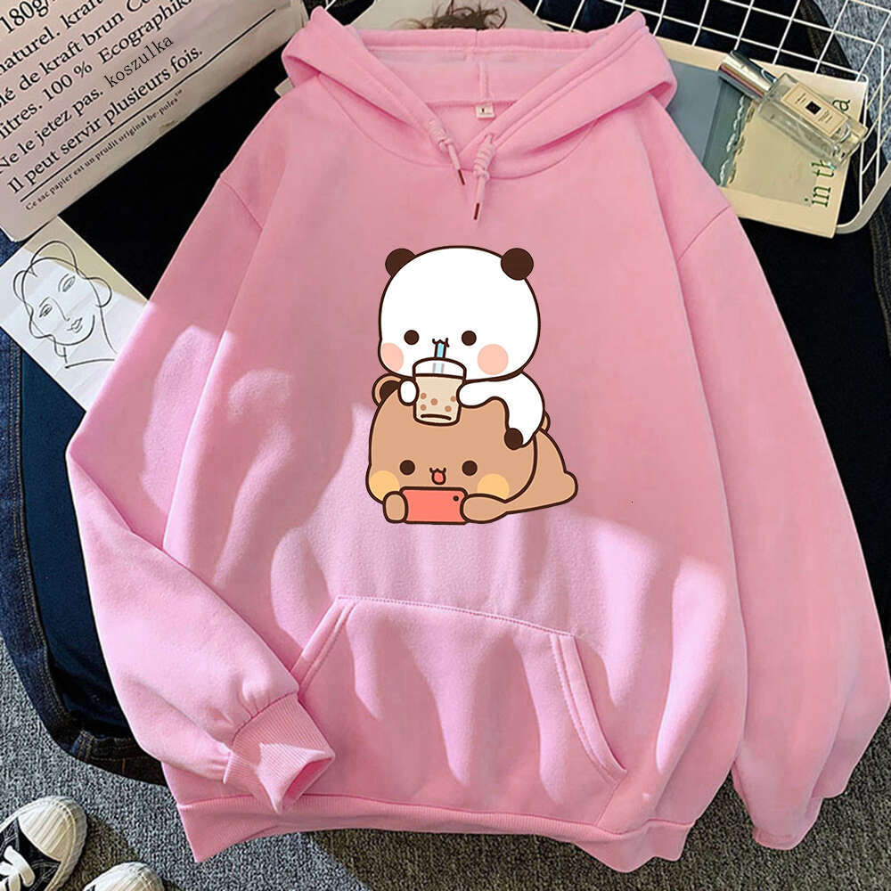 And Bubu Dudu Drink Bubble Tea Print Women Hoodie Kawaii Female Sweatshirt Haruku Loose Long Sleeve Plus Size Clothes Tops
