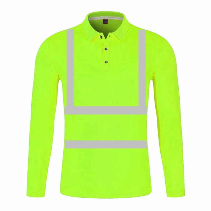 Hi Vis Safety Work Polo Shirt Reflective Construction Shirts for Men Quick Dry Long Sleeve Shirt Men Outdoor 240814