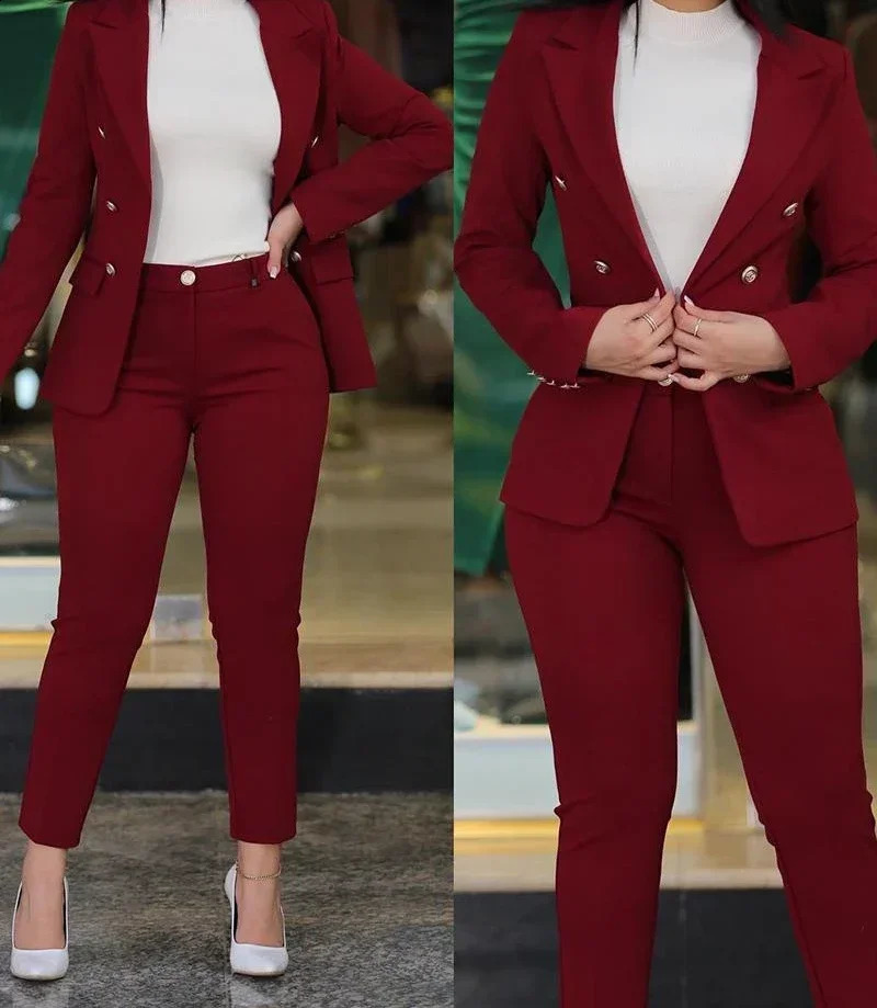 Blazer Womens Suits Elegant Pants Long Sleeved Coat Solid Color Fashion Versatile Casual Set Summer Y2k Clothes 240813