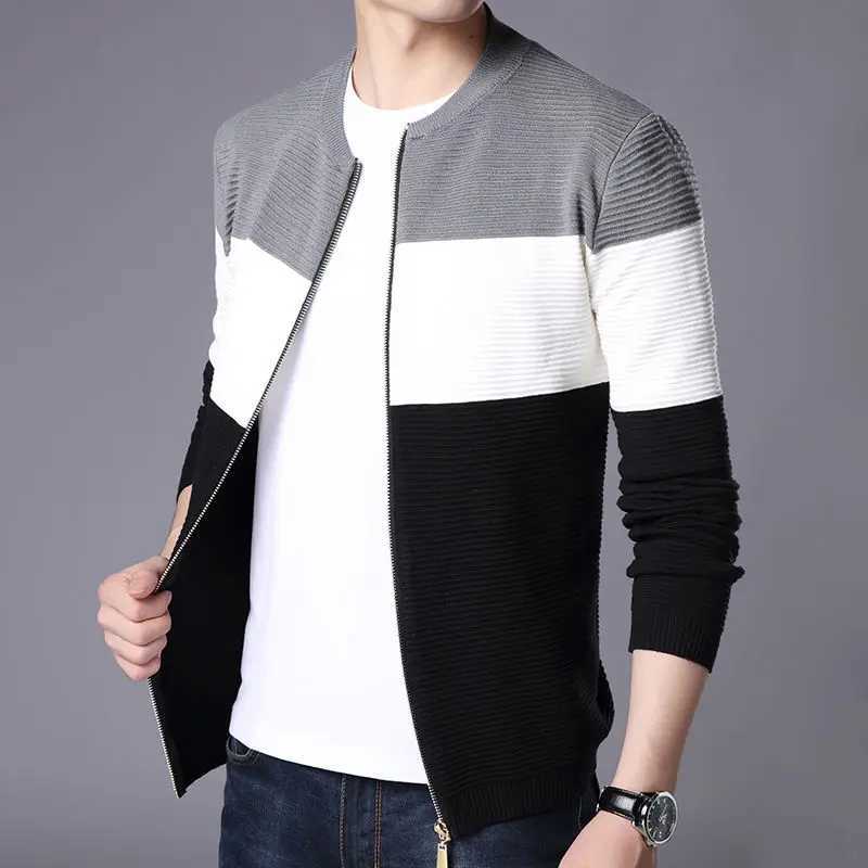 Knitted sweater mens coat mens clothing splicing zipper open zipper jacket plus size sales spring and autumn sweater collarW240729
