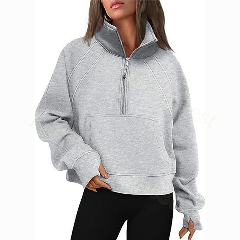 Womens Half Zip Hoodie Jacket Designer Sweater Women Workout Sport Coat Fitness Activewear Top Solid Zipper Sweatshirt Sports Gym Clothes Asian Size S