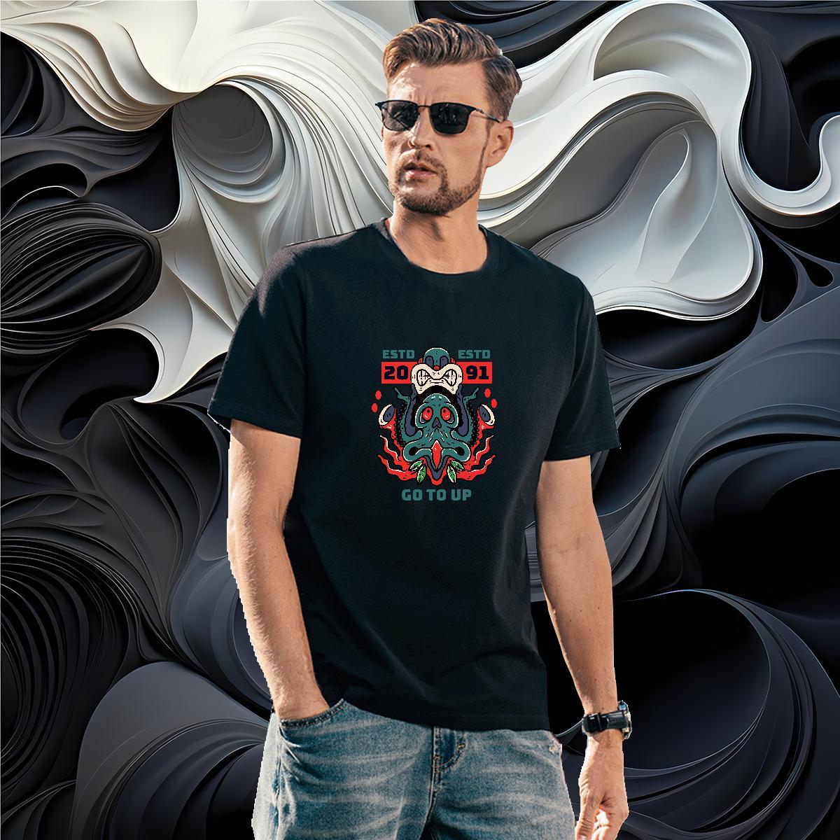 Wholesale Men T Shirts octopus Breathable Short Sleeve Beach Asian Size 100% Cotton 230g Mens Tshirts Fashion Designer Top Tees