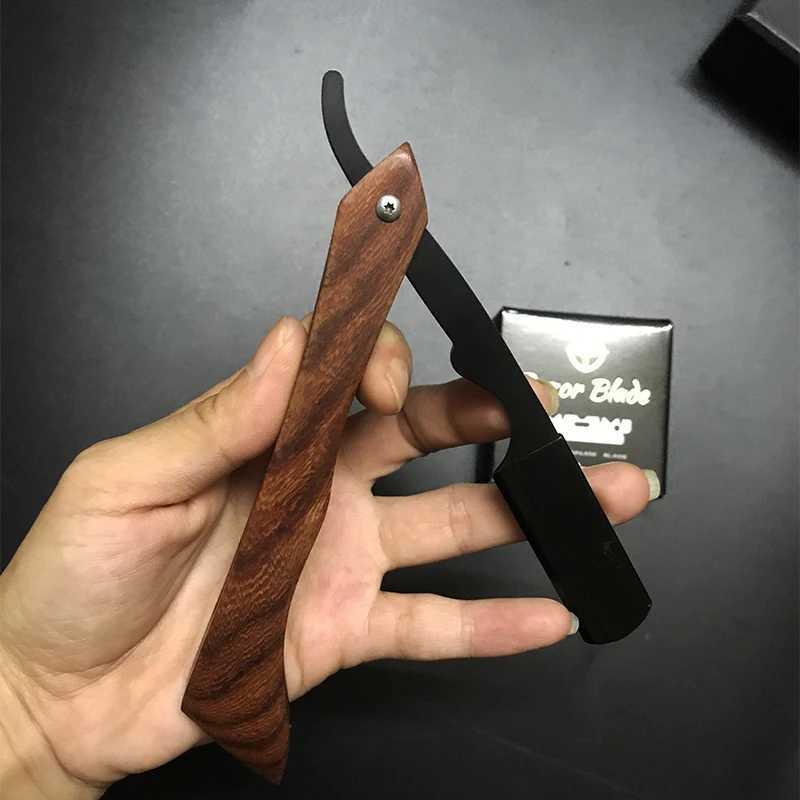Men Professional Barber Razor Manual Shaver Wood Straight Edge Stainless Steel Shaver Folding Shaving Shave Beard CutterM240814