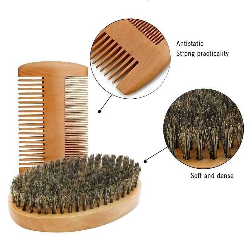 Professional soft bristled brush wood beard brush barber shaving brush comb mens mustard comb comb set with gift bag W240813