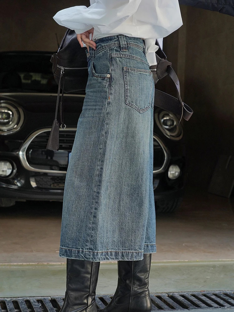 LANMREM High Waist A-line Loose Jeans For Women Straight Vintage Streetwear Solid Color Pant 2024 Spring Autumn Clothing 240813
