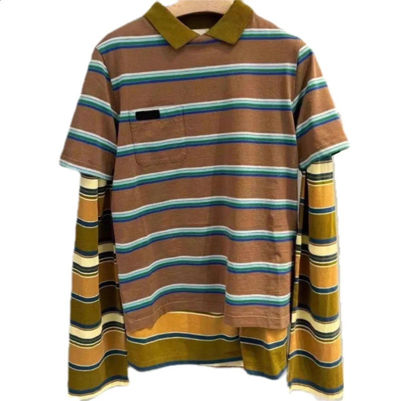 T-shirt Stripe Long Sleeve A881911 Polo Neck Women T Shit Clothing Spring Summer Outdoor Streetwear Elegant Elastic Knit 24SS 240814