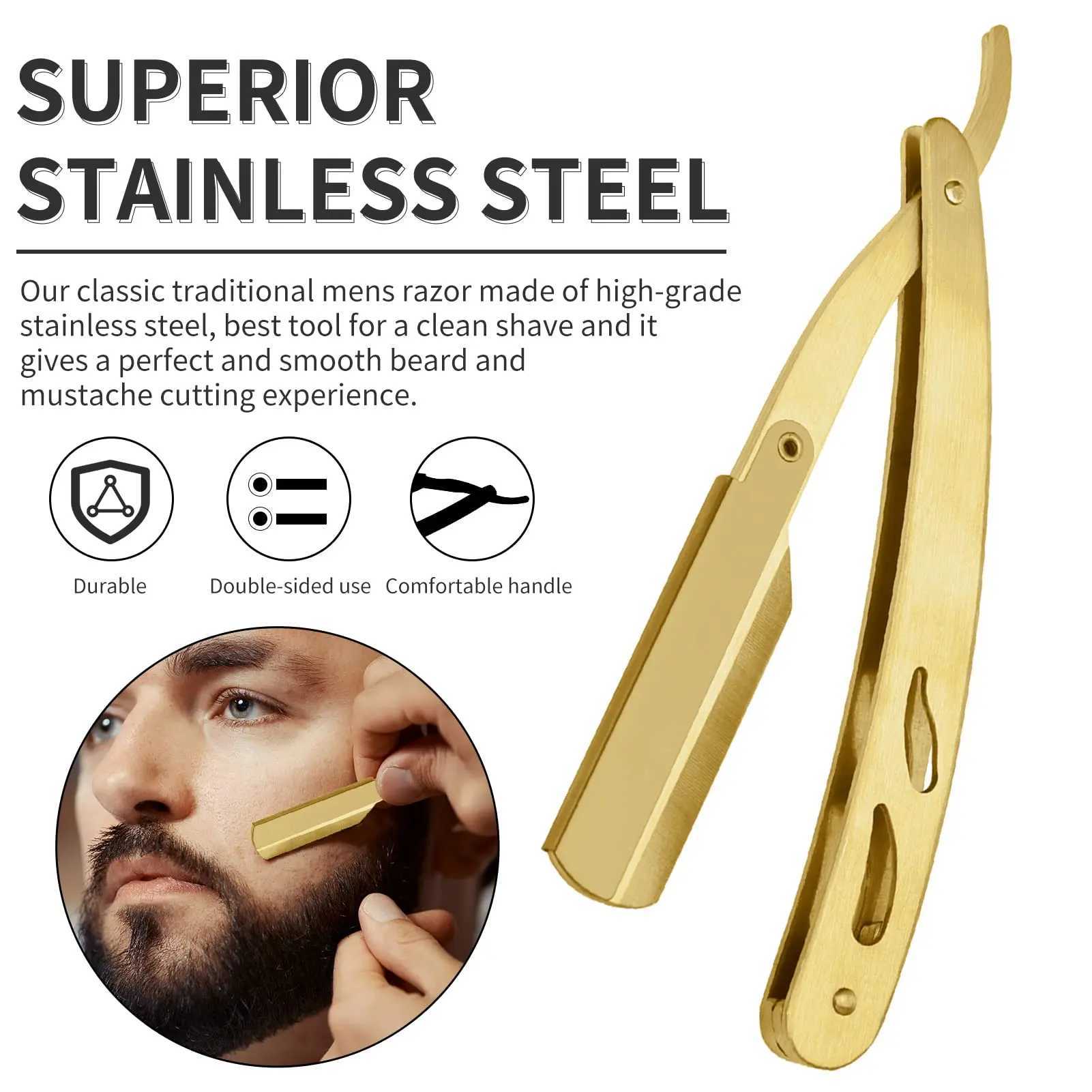 Shaving Trimming Knife Holder Manual Shaver Haircut Beard Eyebrow Shaving Tool Stainless Steel Folding Barber RazorM240814