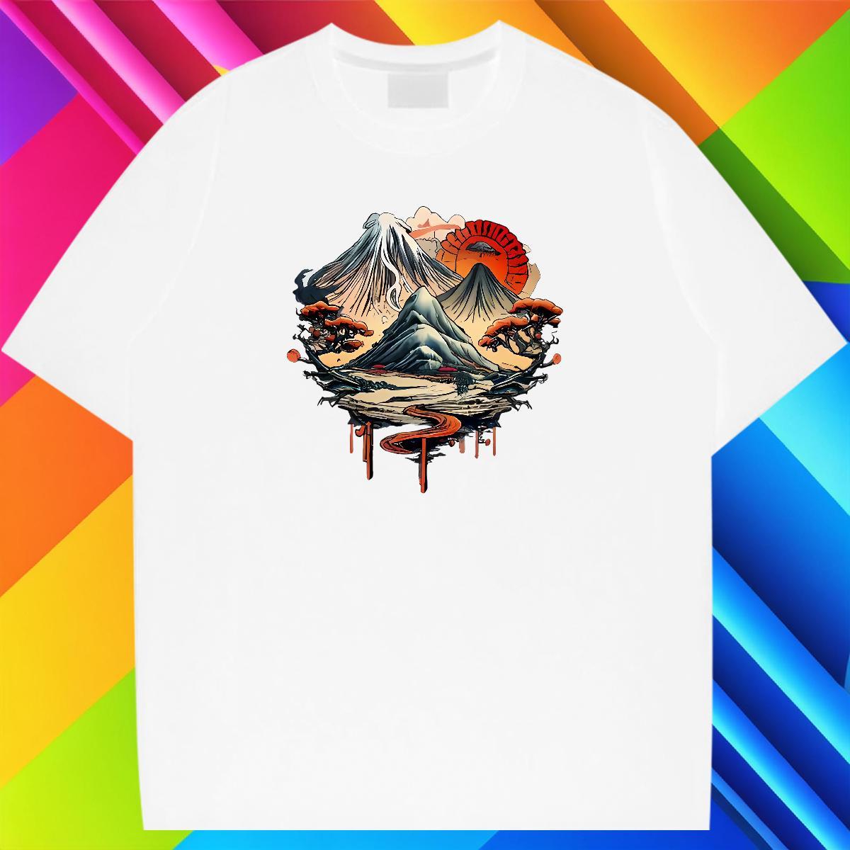 Comfortable Men Tops Tees Hip Hop 230g Cotton Plus Size Cartoon Breathable Crew Neck sun T-Shirts for Men Classic Clothes