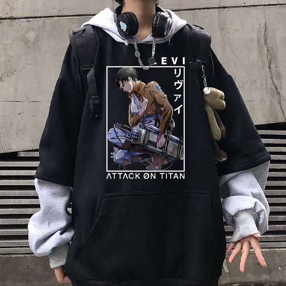 On Attack Titan Anime Patchwork Plus Size Hoodie Yeager Eren And Ackerman Mikasa Print Hooded Men Women Clothes Sweatshirt Tops