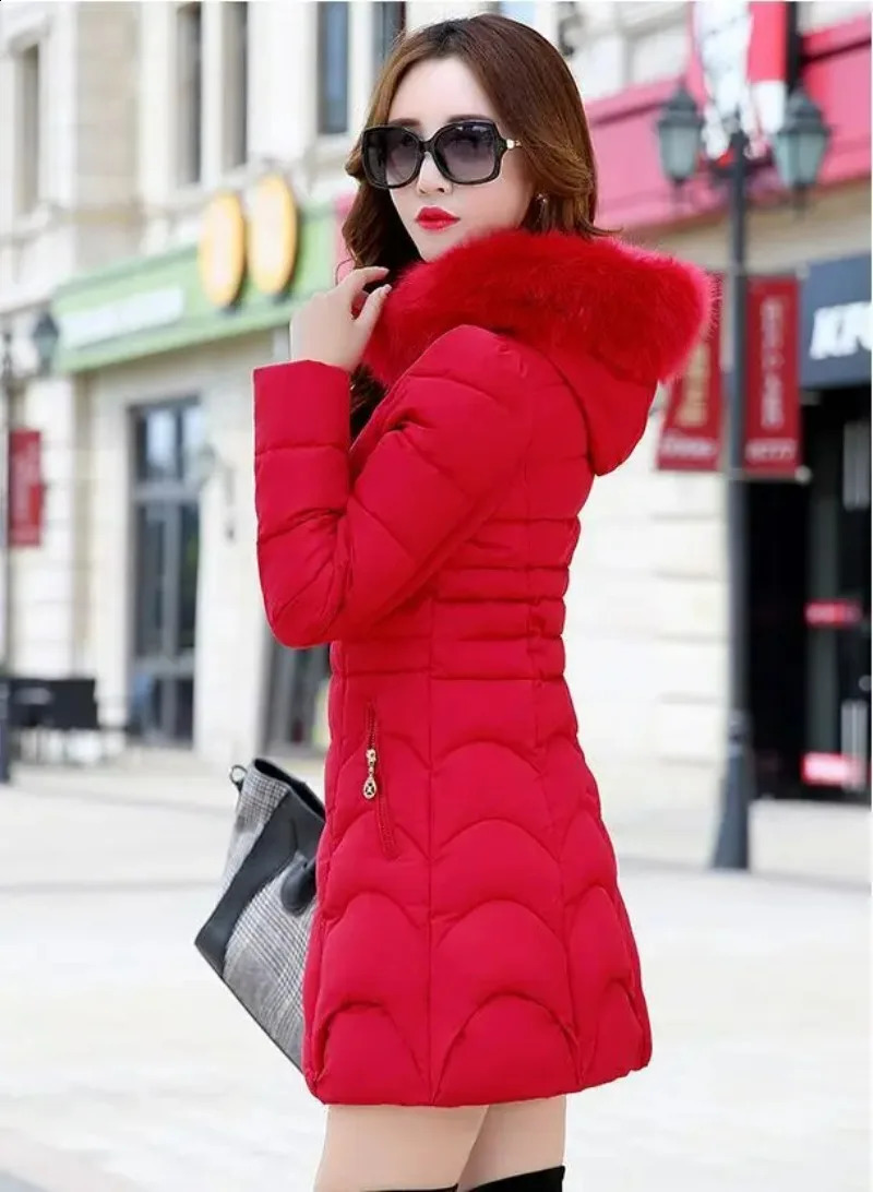 2024 Winter Jacket Women Parka Fashion Coat Wool Liner Hooded Parkas Slim with Fur Collar Warm Snow Wear Padded Clothes QY159 240813