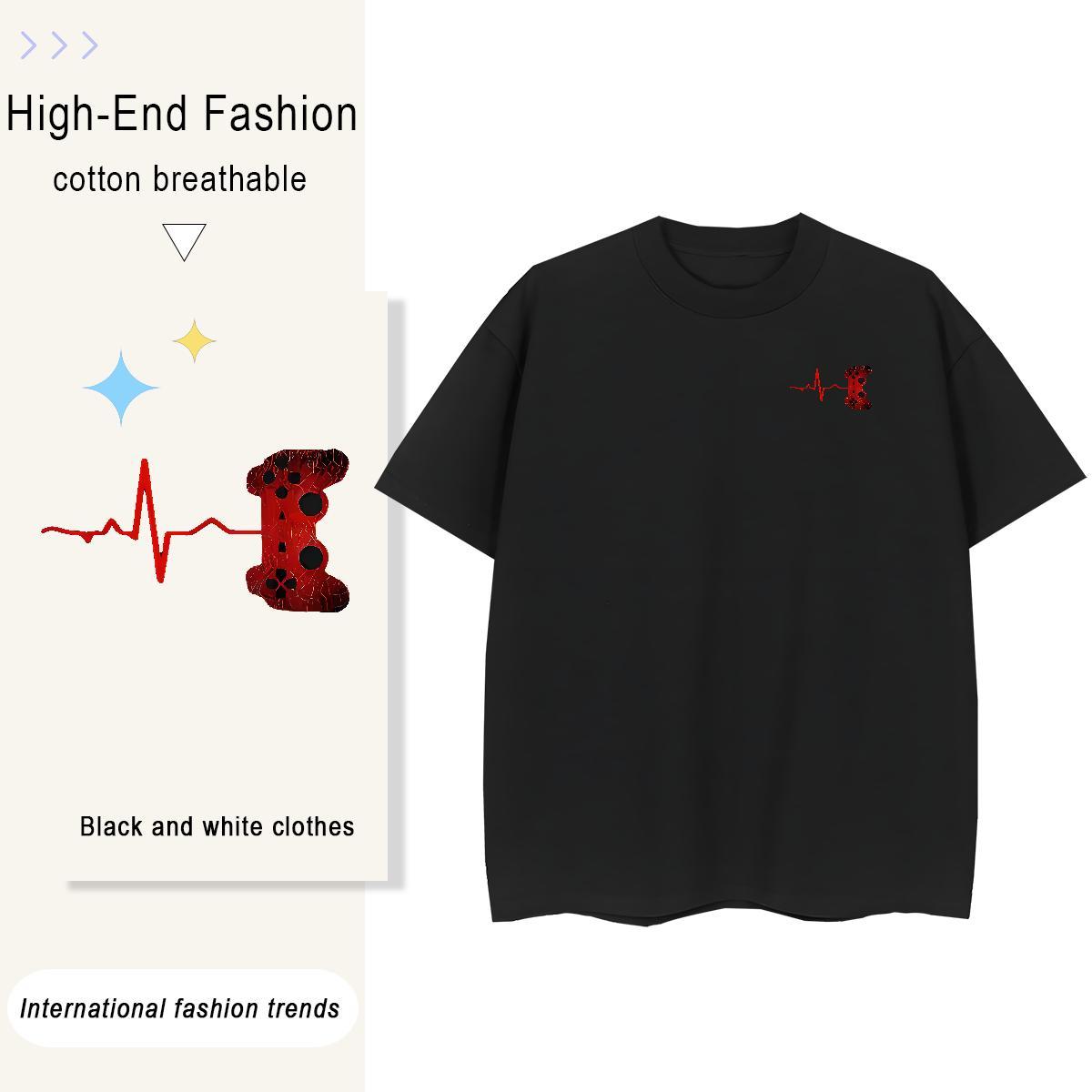 Man T Shirts 230g 100% Cotton heartbeat Outdoor Crew Neck Custom Anime Tshirt for Man Woman DIY Customized Classic Wear
