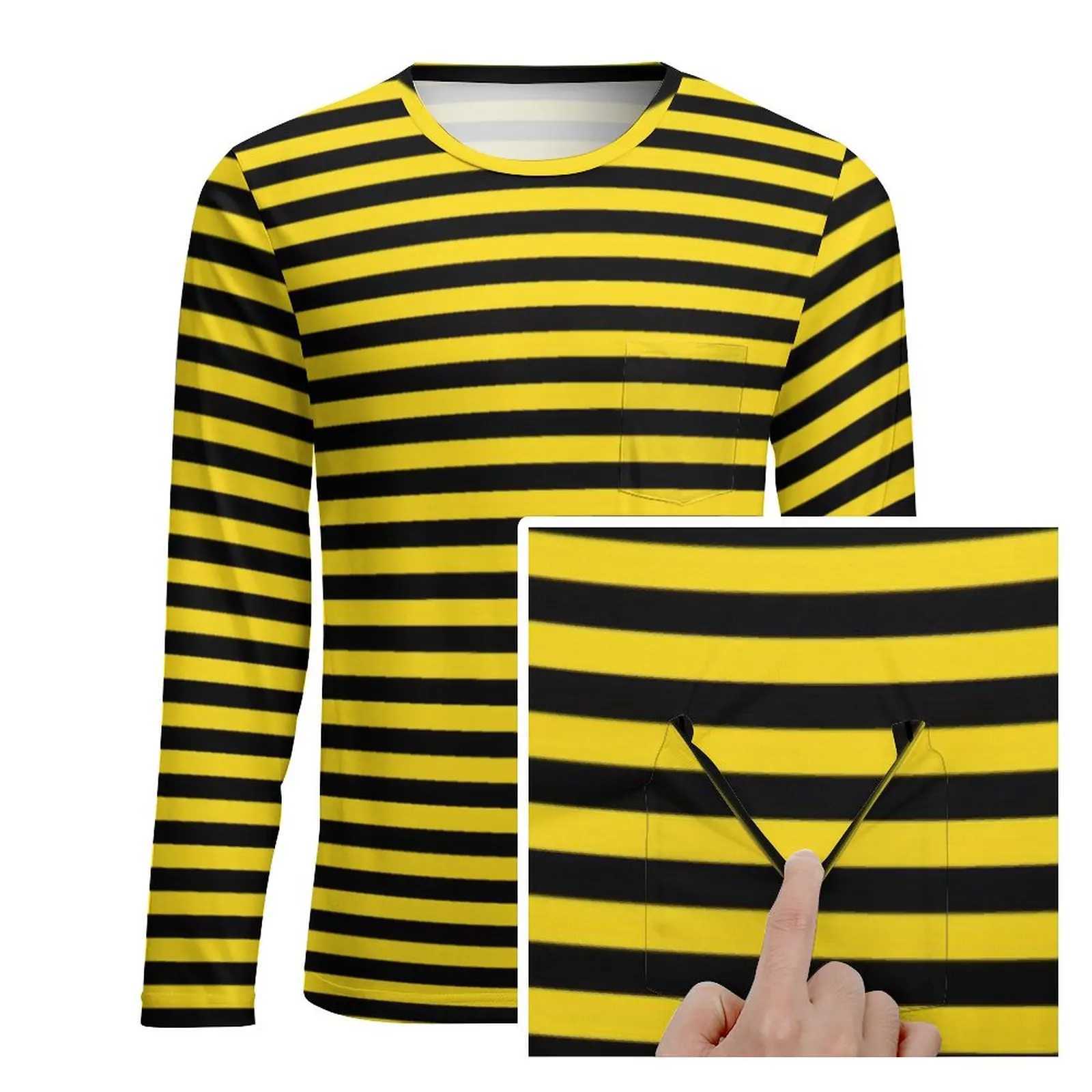 Bumble Bees T-Shirt Man Yellow And Black Stripes Kawaii T Shirts Autumn Novelty Tee Shirt Long Sleeve Pattern Plus Size TopsM240814