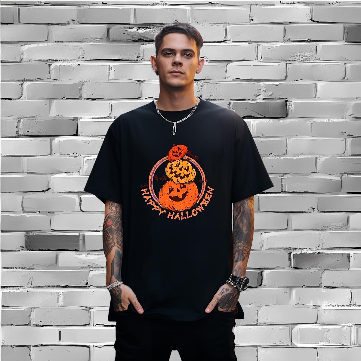 Wholesale Men T Shirts halloween O Neck Short Sleeves Street Casual Customized 230g 100% Cotton Men Tees 2024 New Tees Shirts