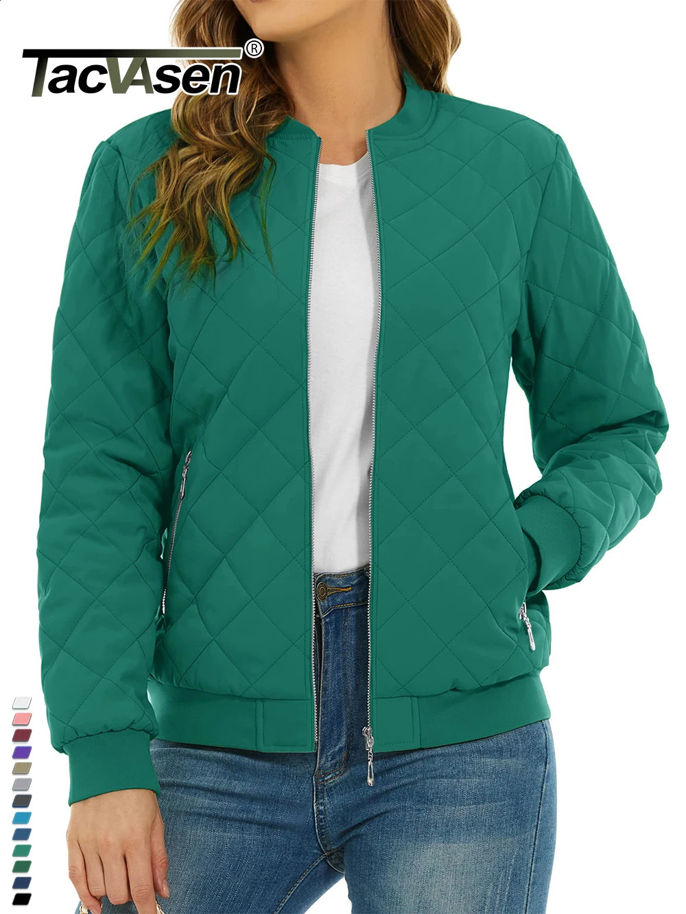 TACVASEN Padded Warm Jackets Womens Classic Retro Pilot bomber Jackets Diamond Quilted Coats Full Zip Up Pockets Casual Outwear 240813