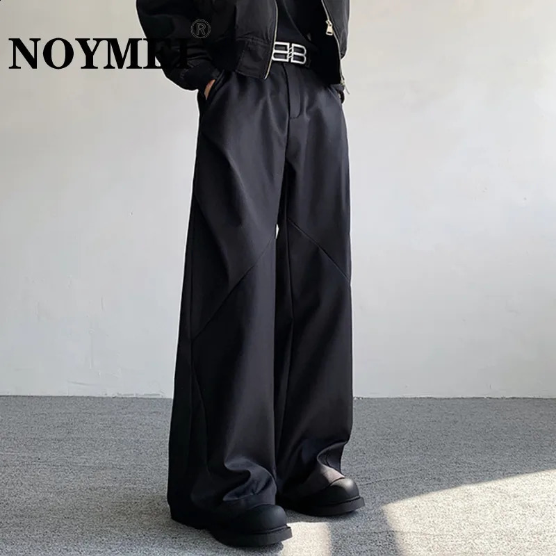 NOYMEI Mens Split Pleated Diamond Shaped Pants Loose Casual Suit Pant Wide Leg Black Trousers 2024 Spring Cleanfit WA3647 240813
