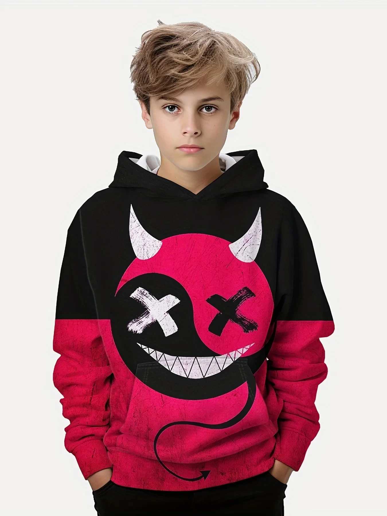 Kids Smiling 3D Print Hoodies Boys Clothes Casual Pullover Boy Hooded Long Sleeve Sweatshirt For Children Spring Fall Kids TopsY240814