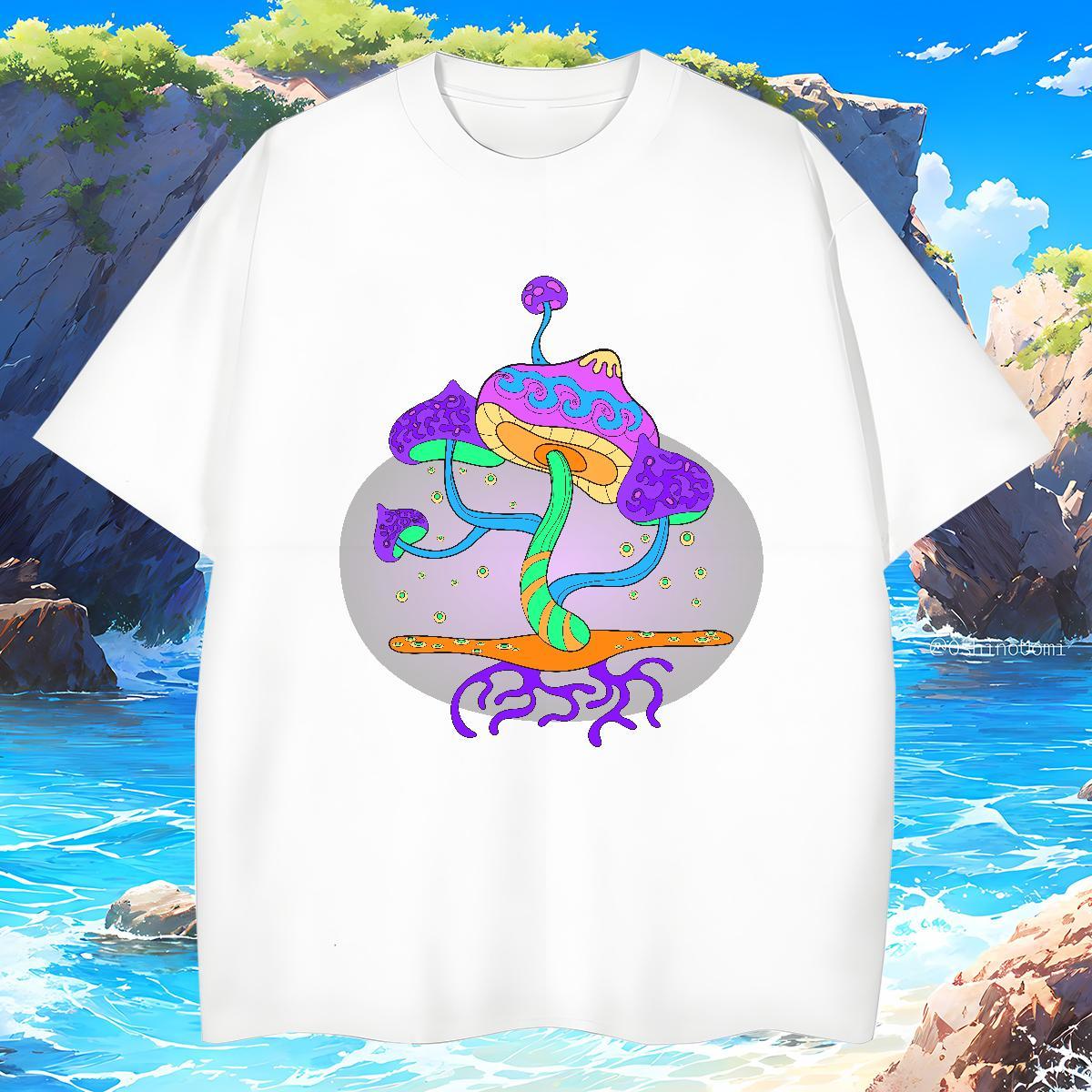 T Shirt For Man 100% Cotton 230g mushroom Hip Hop Street O-Neck Short Sleeve DIY Printed Tshirt for Man Woman New Comfortable Tops Shirt