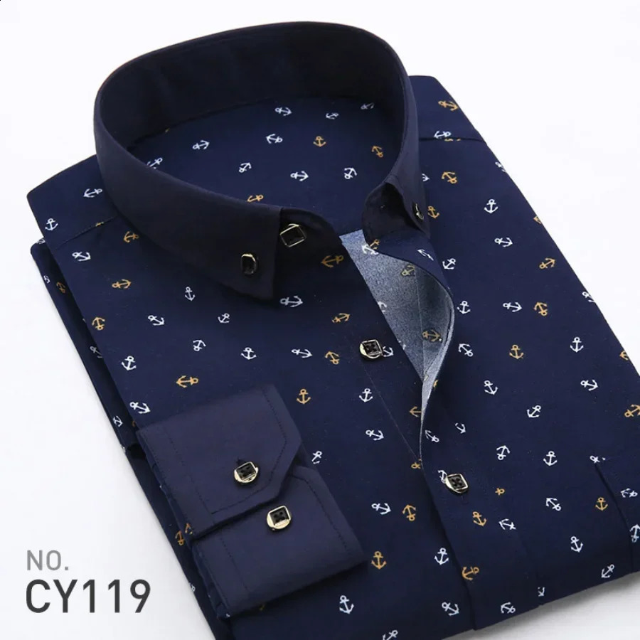 2024 Mens Plaid Shirts Long Sleeve Spring Autumn Thin Male Casual Shirt Man Printed Dress Shirt Stripe Business Shirts Male 240814