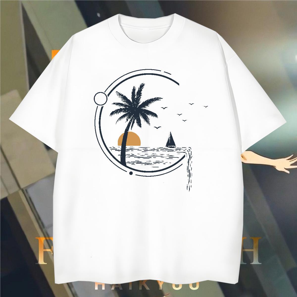 T-Shirts for Men 230g 100% Cotton tree Street Wear Crew Neck Breathable DIY Printed Couples T Shirts Customized Loose Tops
