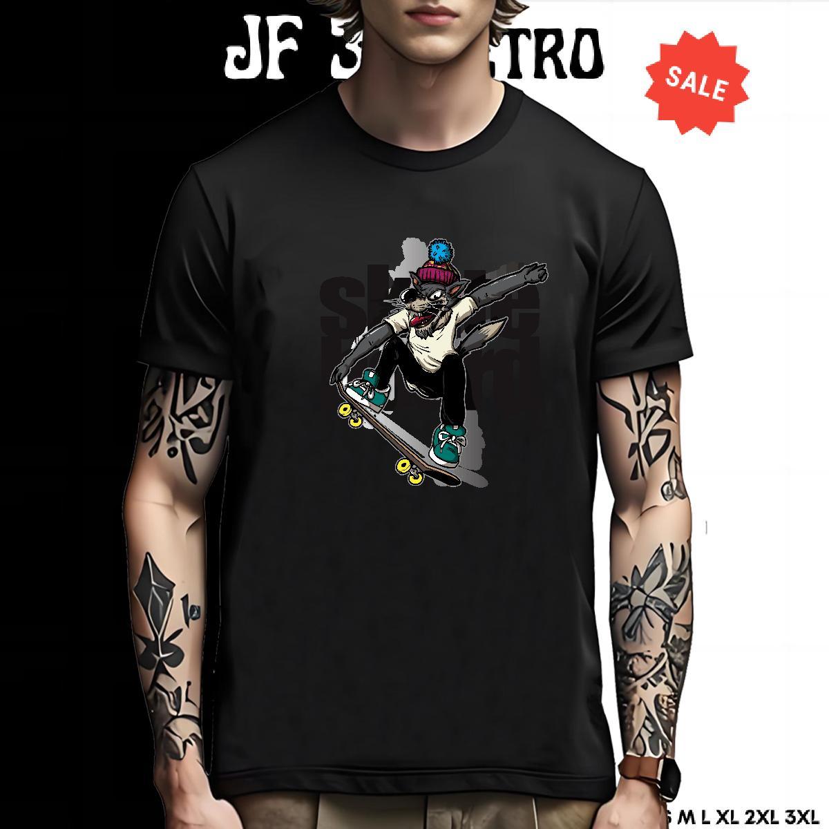 Popular T-Shirts wolf Pure Cotton High Street Hip Hop Cartoon Print 100% Cotton 230g Mens Tshirts Brand Tees Shirts
