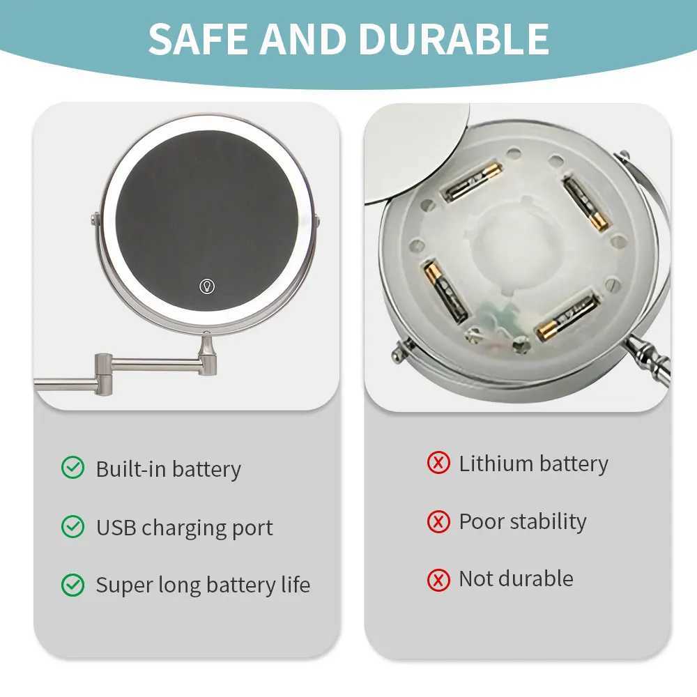 8-inch wall mounted bathroom mirror with adjustable LED makeup mirror 10X magnifying touch makeup mirror W240813