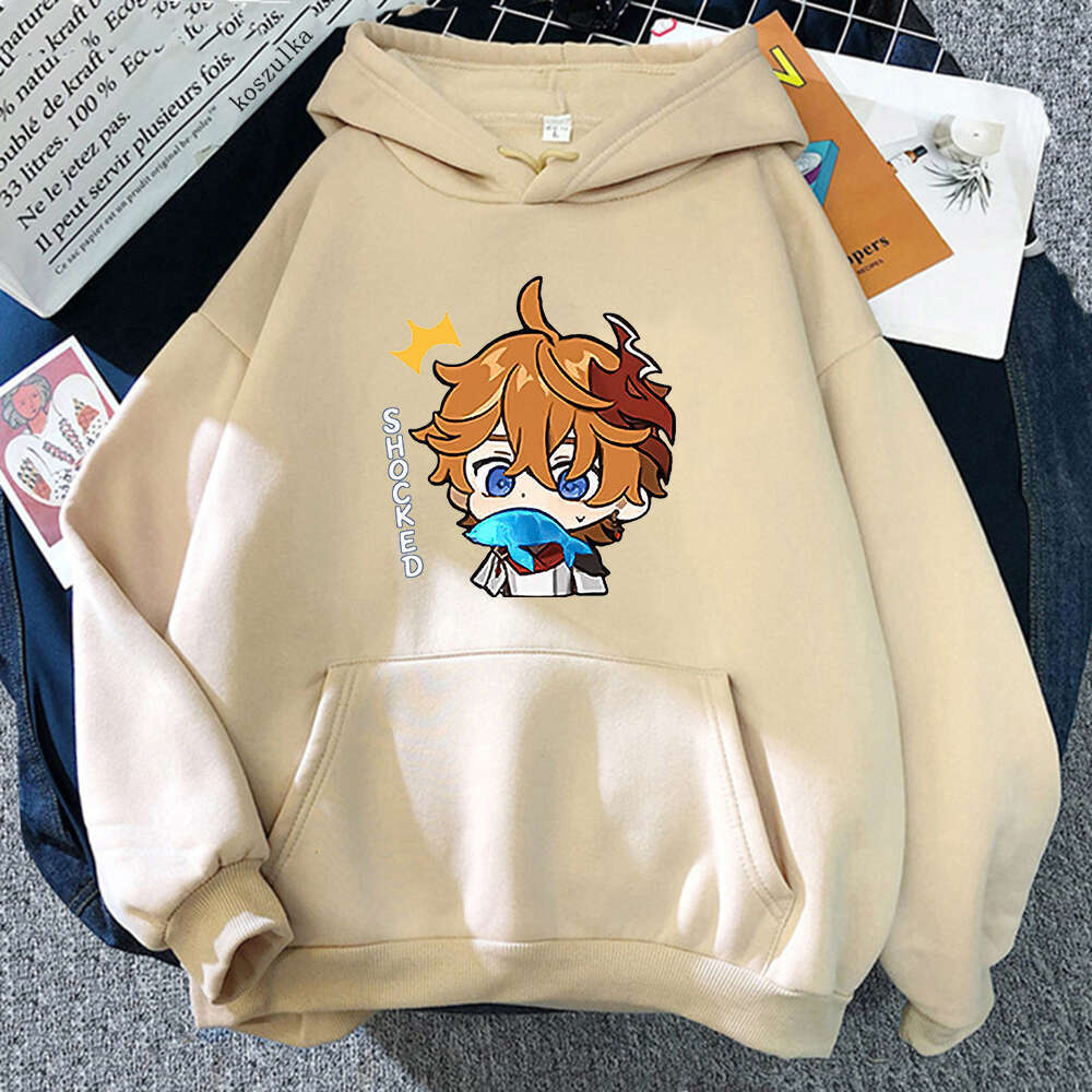 Game Hot Genshin Impact Tartaglia Kawaii Cartoon Print Women Hoodies Plus Size Sweatshirt Haruku Female Long Sleeve Streetwear