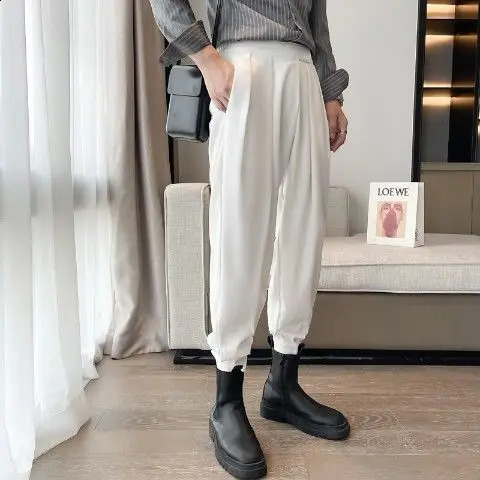 Stacked Pants Streetwear Mens Pants Joggers Casual Harem Trousers Harajuku Korean Motorcycle Tapered Male Blazer Pants 240814