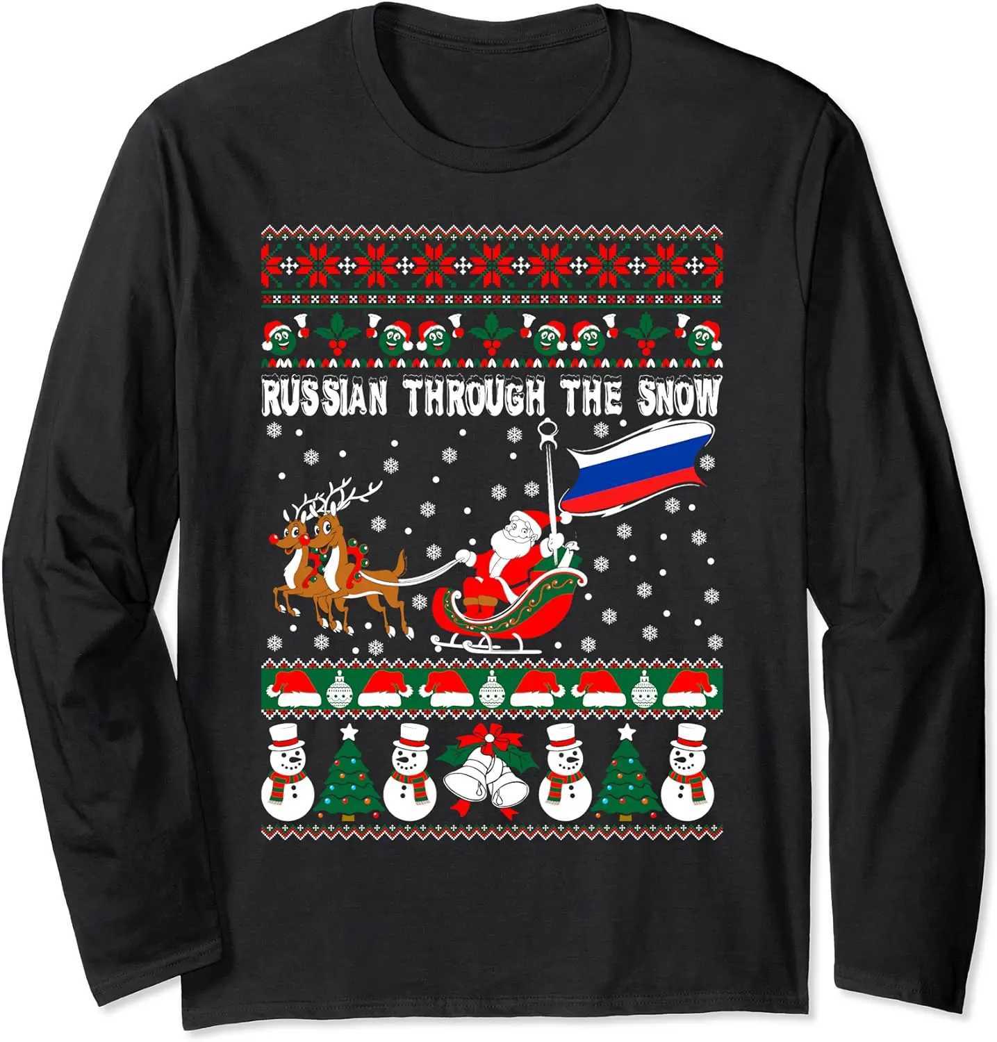 Ugly Christmas Sweater Russian Through The Snow Xmas Gift T-Shirt 100% Cotton O-Neck Long Sleeve Casual Mens T-shirt Size S-3XM240814