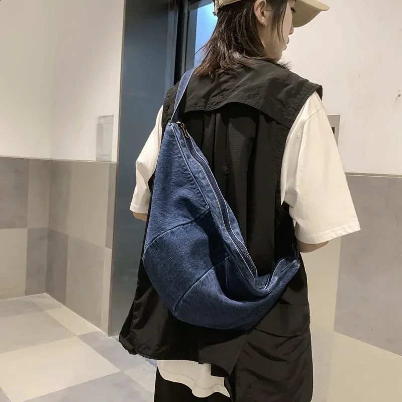 Casual Simplicity Large Shoulder Bag Canvas High Capacity Shopping bag Crossed Body Denim Women Messenger 240813