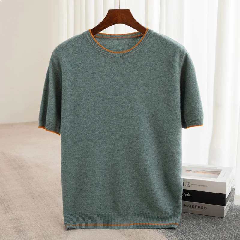 ATTYYWS selling mens O-neck short sleeved sweater T-shirt casual business knitted mens pure wool pullover sweater 240821