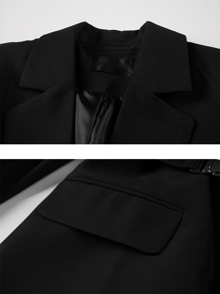 LANMREM Fashion Solid Blazers For Women Patchwork Notched Long Sleeves Belt Coat Streetwear Autumn Clothing 2AA1139 240813