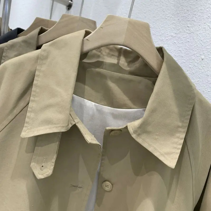 Womens Spring and Autumn Fashion Elegant Slim Fit Solid POLO Collar Button Long Sleeve Casual Loose Mid Length Coat Tops 240813