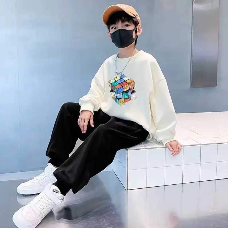 Boys Autumn Spring Cotton Casual Magic Cube Print Sweatshirts 3-14 Years Teenage Kids Fashion Outfits Tops Children ClothesY240814