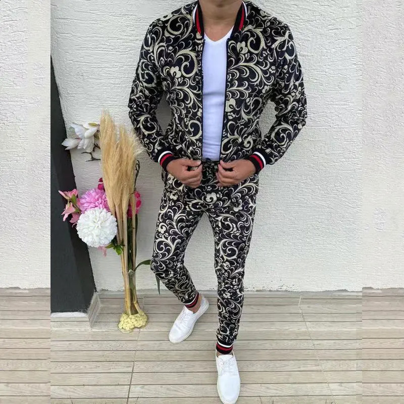 Plaid Tracksuit Mens Sets Gentleman Jacket Sportswear Male Sports Suit 3D Print 2 Piece Set Sweatpants Chandals Man Clothes 240814