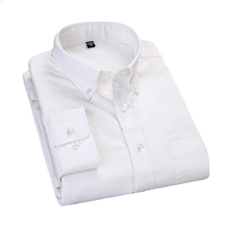 Quality 100% Cotton Oxford Shirt Mens Long Sleeve Casual Comfortable Breathable Button Pocket Men Solid Dress Shirts 240814